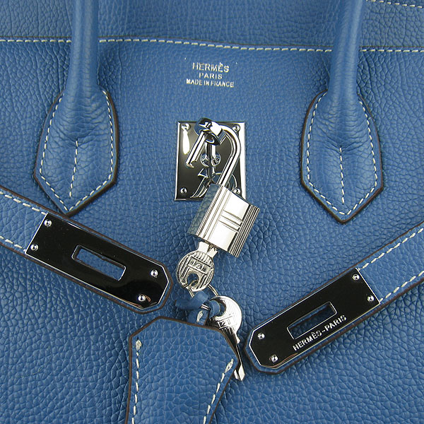 High Quality Fake Hermes Birkin 35CM Togo Leather Bag Blue 6089